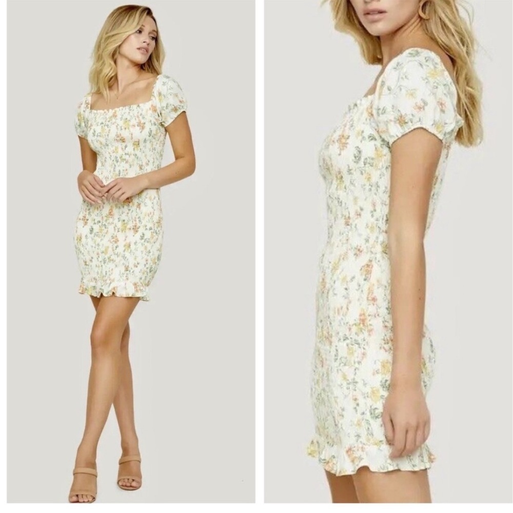 Lost + Wander Big Escape Floral Minidress Smocked Short Puff Sleeve